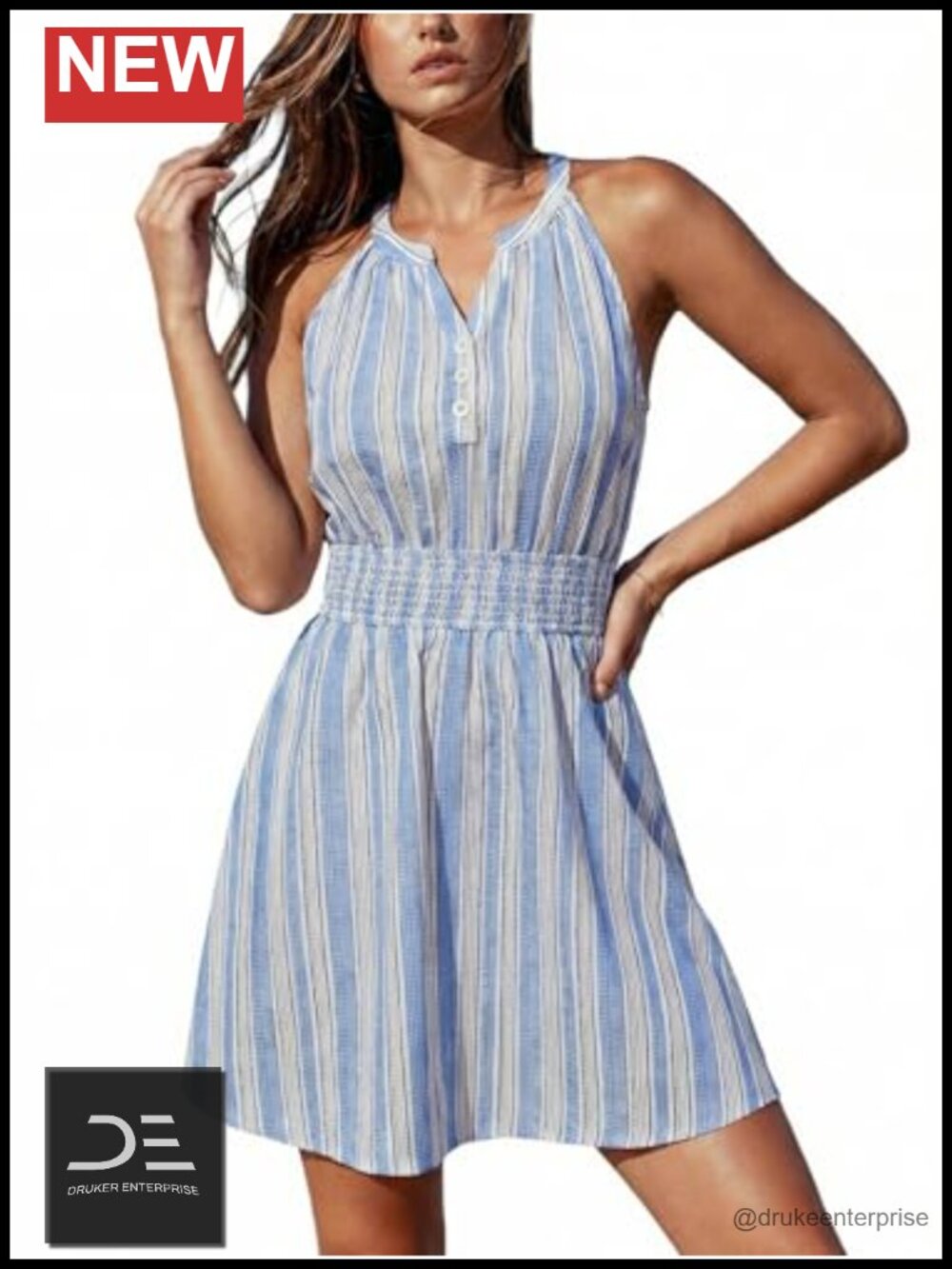 Sleeveless Striped Mini Sundress V Neck Smocked A Line Boho Summer Beach
